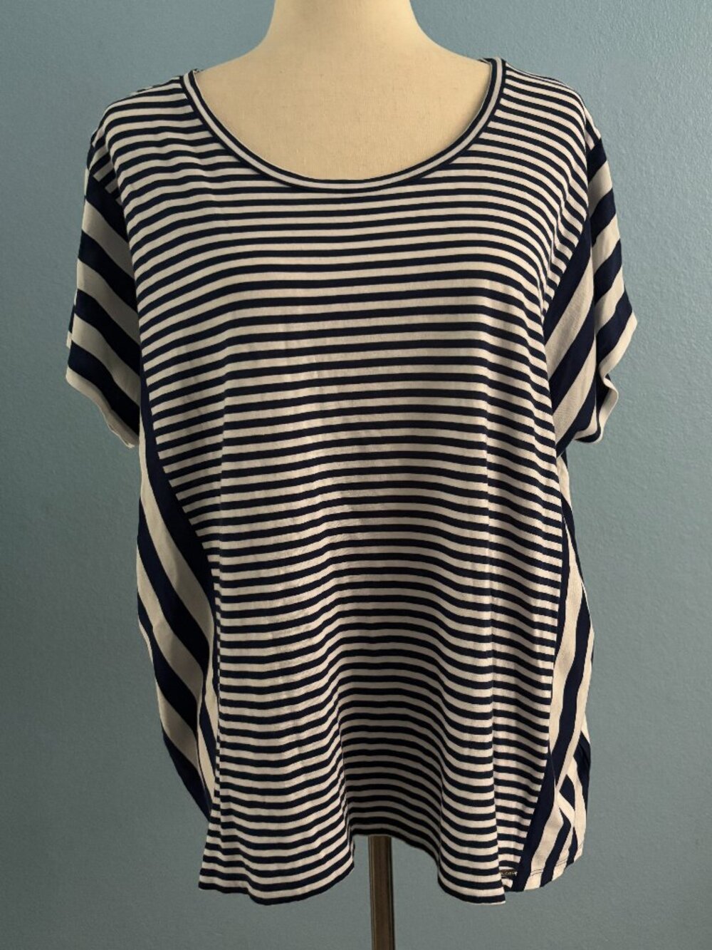 Striped Shirt - Striped Blouse - Navy Blue & White - Size L - Michael Kors